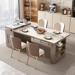 岛台餐桌家用小户型极简轻奢风电磁炉一体可伸缩多功能餐桌椅组合