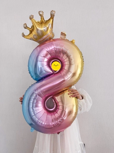 渐变数字气球带皇冠宝宝周岁派对场景布置卡通气球装饰拍照道具