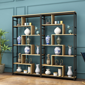 美容店展柜陈列架柜组合包包化妆品摆货架置物架多层古董钢木货架