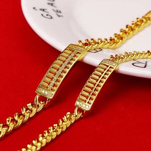 周大福星18k金算盘手链男女新款时尚999黄金手镯微镶锆石饰品转运