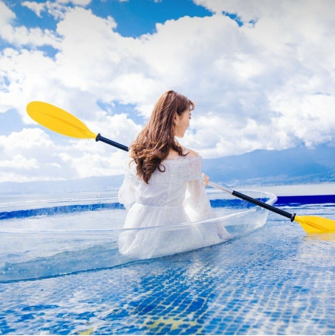 网红玻璃船透明船手划船皮划艇民宿公园租用小船婚纱摄影单人船