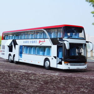 合金双层商务巴士模型儿童玩具公交大巴公共汽车声光回力仿真车模