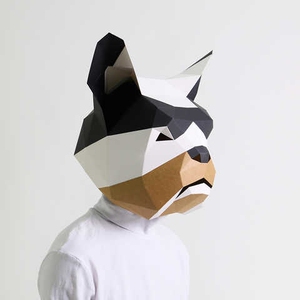 斗牛犬狗狗头纸模头套手工diy全脸可爱ins面具网红活动表演道具