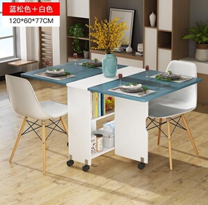 可简约收放的餐桌子小家用休闲式方形多用功能吃饭桌移动滑轮带