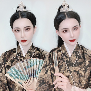汉服假发马尾女虎口抓夹长直发古装发鬓发髻造型古风侠客高马尾