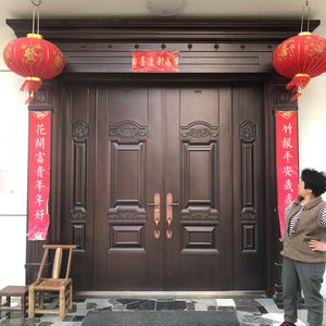 乡村别墅大门双开门四开锌合金仿铜门农村自建房门定制庭院对开门