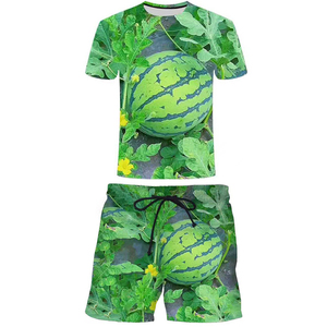 夏季个性时尚西瓜清凉系列3D印花T恤特色卖西瓜直播精神小伙套装