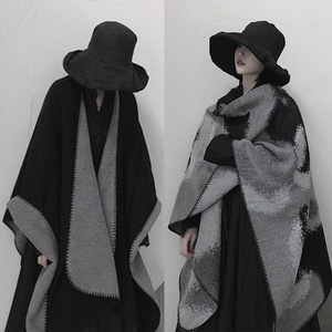 仿羊绒外搭围巾女秋冬季高级感黑白加厚斗篷披巾空调毛毯式大披肩