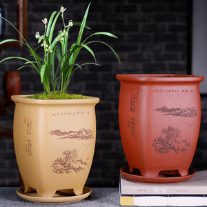 精品紫砂花盆四方段泥高档花盆室内名家手工兰花专用盆李超花盆