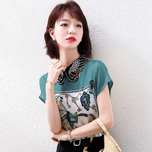 夏季雪纺衬衫女碎花短袖高档洋气减龄小衫时尚百搭遮肚子上衣漂亮