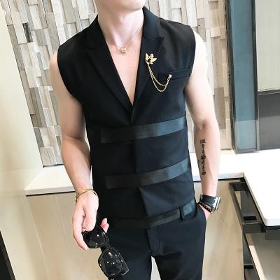 新夜店酒吧ktv男模演出服夜场少爷制服男士时尚纯色v领马甲裤子套