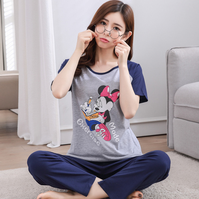 000人付款淘宝2022年新款睡衣女半袖纯棉休闲宽松短袖长裤可外穿全棉