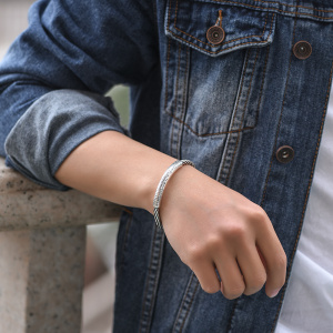 新罗泰老银匠藏式999纯银六字真言手镯男士心经开口银镯子复古手