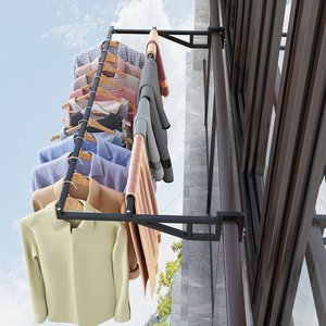 阳台栏杆双杠式折叠铁艺晾衣架防盗网护栏毛巾c棉被衣服晾晒神器