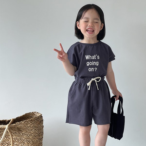 冬小瓜 日系男女童套装夏季薄款韩版儿童宝宝洋气T恤短袖短裤两件