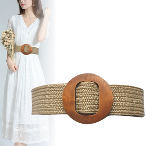 女裙腰带新款棉麻草编织圆形方形扣连衣裙长衫装饰皮带百搭休闲款