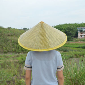农民干活帽子手工竹编遮阳防晒斗笠大沿草帽男女旅游防雨帽三叶帽