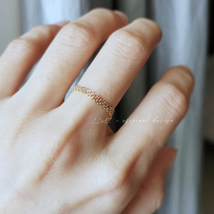 18k真金f 条戒指白玫瑰金/ 金链极细简约男女士情侣网红叹息桥