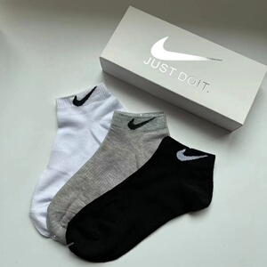 nike耐克袜子男女纯棉袜夏季短筒全棉黑色薄款纯色日系短袜毛巾袜