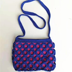 民族风纯手工编织包妈妈包拼色空心线包钩针单肩斜跨零钱包圈圈包