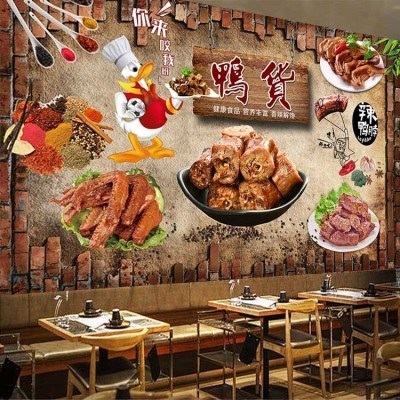 鸭货麻辣鸭脖绝味鸭卤味店烤鸭餐馆海报壁纸墙贴饭店自粘烧烤画