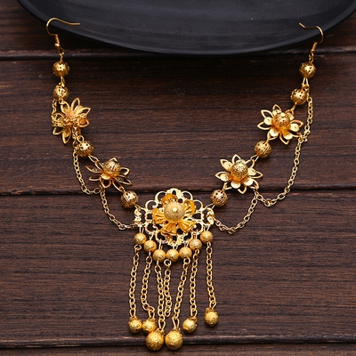 古装新娘头饰中式金色额饰礼服眉心坠秀禾服龙凤褂结婚公主链发饰