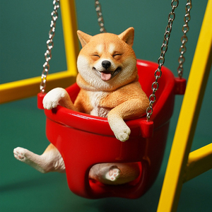 jxk1/6荡秋千的柴犬模型可爱治愈系狗狗摆件网红情侣包包挂饰挂件