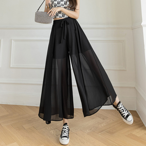 雪纺纱裙裤女夏款a字夏季薄款九分阔腿网纱裤裙抖抖夏天裤子九分