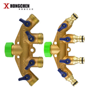 全铜带奶嘴四通水管接头 纯铜分水器带开关阀门 水龙头配件 内牙