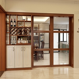 22南宁门厅玄关柜厨房推拉门酒柜j隔断新中式实木双面酒架定做多