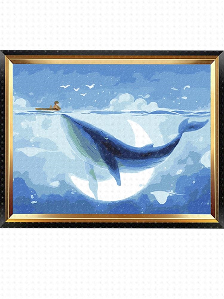 新款迷朗diy数字油画卡通动漫手工手绘填色填充水彩画动物鲸鱼油