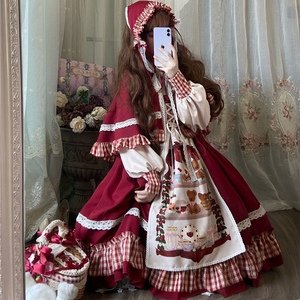 小红帽洛丽塔Lolita圣诞新年红斗篷少女op长袖连衣裙甜美可爱纯色