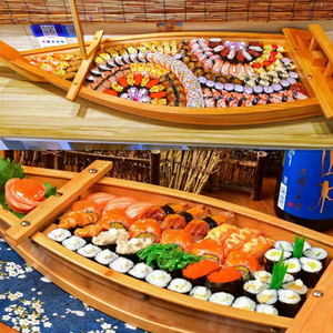 日式料理豪华寿司船刺身船干冰船海鲜拼盘盛器生鱼片木船龙船竹船