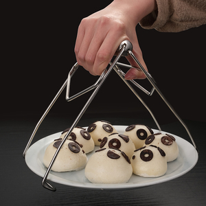 提盘夹304不锈钢防烫夹 花梨木柄取盘夹家用厨房碗碟夹蒸菜夹盘器