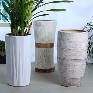 大陶瓷花盆高60厘米 大号50cm公分超高陶瓷盆特大号地面白色高.