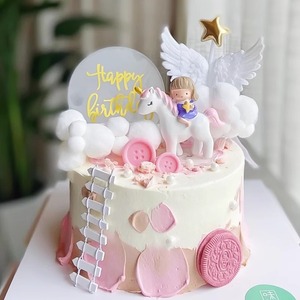 骑马公主蛋糕摆件装饰独角兽摇摇马儿童女孩宝宝生日烘焙配件插件