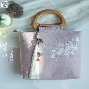 新店上新中国风民族绣花棉麻文艺复古古风汉服旗袍木提手提包女