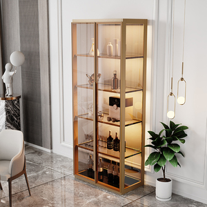钢化玻璃酒柜 透明展示柜铝合金轻奢现代简约led灯带客厅靠墙家用