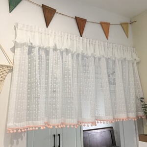 新品欧式网红魔术贴飘窗纱帘免打孔c安装小窗帘头幔头自粘贴式短