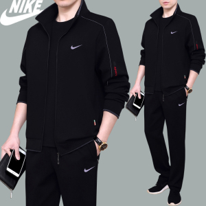 正品耐克运动套装男春秋中老年男士休闲运动服三件套爸爸名牌卫衣
