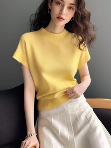 2024夏季女装小香风绝美时尚气质名媛高端黄色短袖针织套装裙休闲