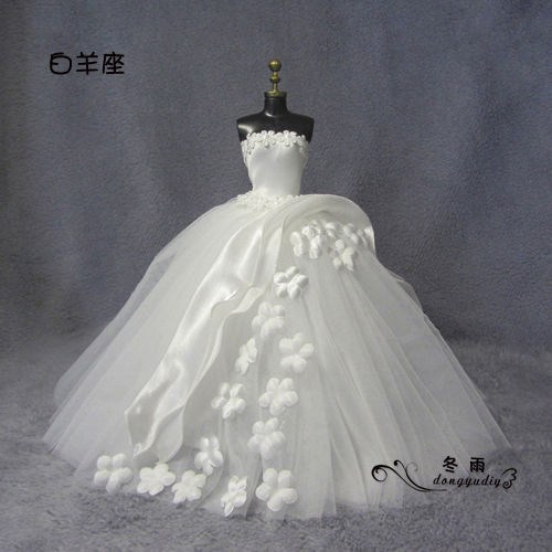 新品冬雨diy手工纸样教程布艺六分婚纱娃娃礼品衣服材料包星座白