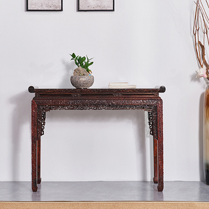 老挝大红酸枝交趾黄檀红木家具明清古典无拼补满雕西番莲条供案子