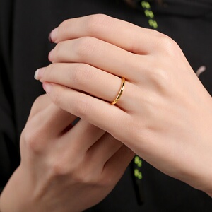 素圈戒指女3d硬金足金三生三世古法光圈素戒情侣对戒尾戒中国黄金