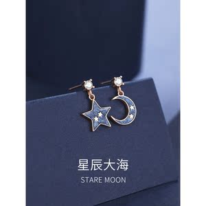 追银族星月纯银耳钉女耳环2022年新款潮2021耳饰小众设计感生日礼