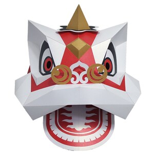 创意醒狮纸膜头套舞狮纸模型手动折纸面具摆件o摄影活动道具免裁