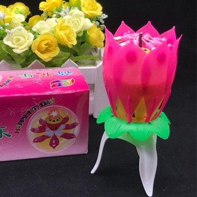 网红生日蛋a糕蜡烛 莲花灯荷花型 派对音乐开花旋转快乐歌创意浪