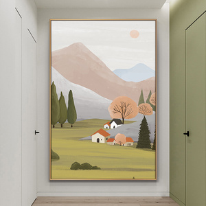 手绘油画玄关装饰画北欧风景c壁画现代简约餐厅客厅沙发背景墙挂