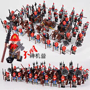匹配乐高古代士兵中国明朝神机营火铳手骑兵战争军团人仔拼插积木