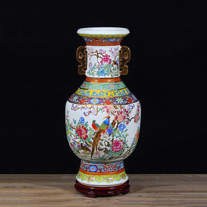 景德镇陶瓷器花瓶仿古双耳官窑乔迁客厅插花家居饰品高档落地摆件